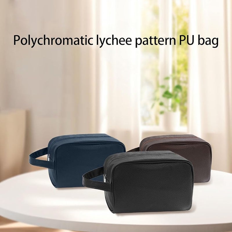 Black Sturdy Waterproof PU Mens Toiletry Bag Multiple Compartment Travel Organizer - Image 2